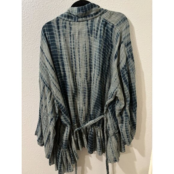 NWT Free People FP Tie Dye Ruffle Kimono Wrap Top Green M-L - Picture 9 of 10